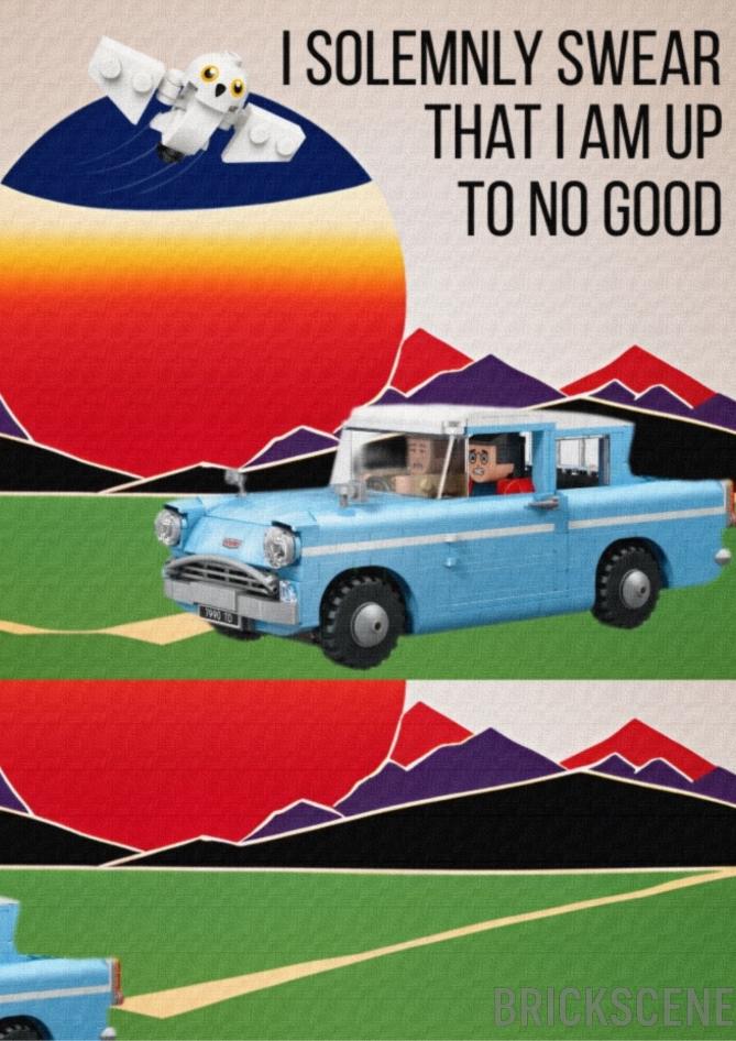 alt="collage I Solemnly Swear I Am Up to No Good brickscene Harry Potter Ford Anglia"