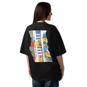 T-shirt organica oversize con collo alto unisex - Shark Sighted Today / Black