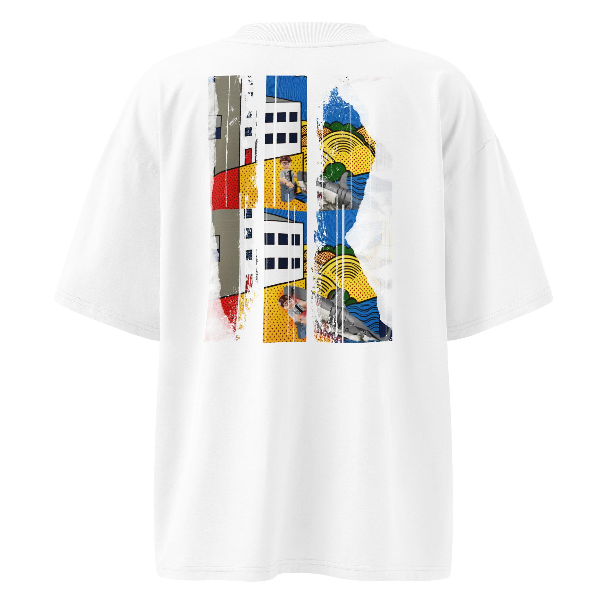 alt="T-shirt organica oversize con collo alto unisex – Shark sighted today / Predator"