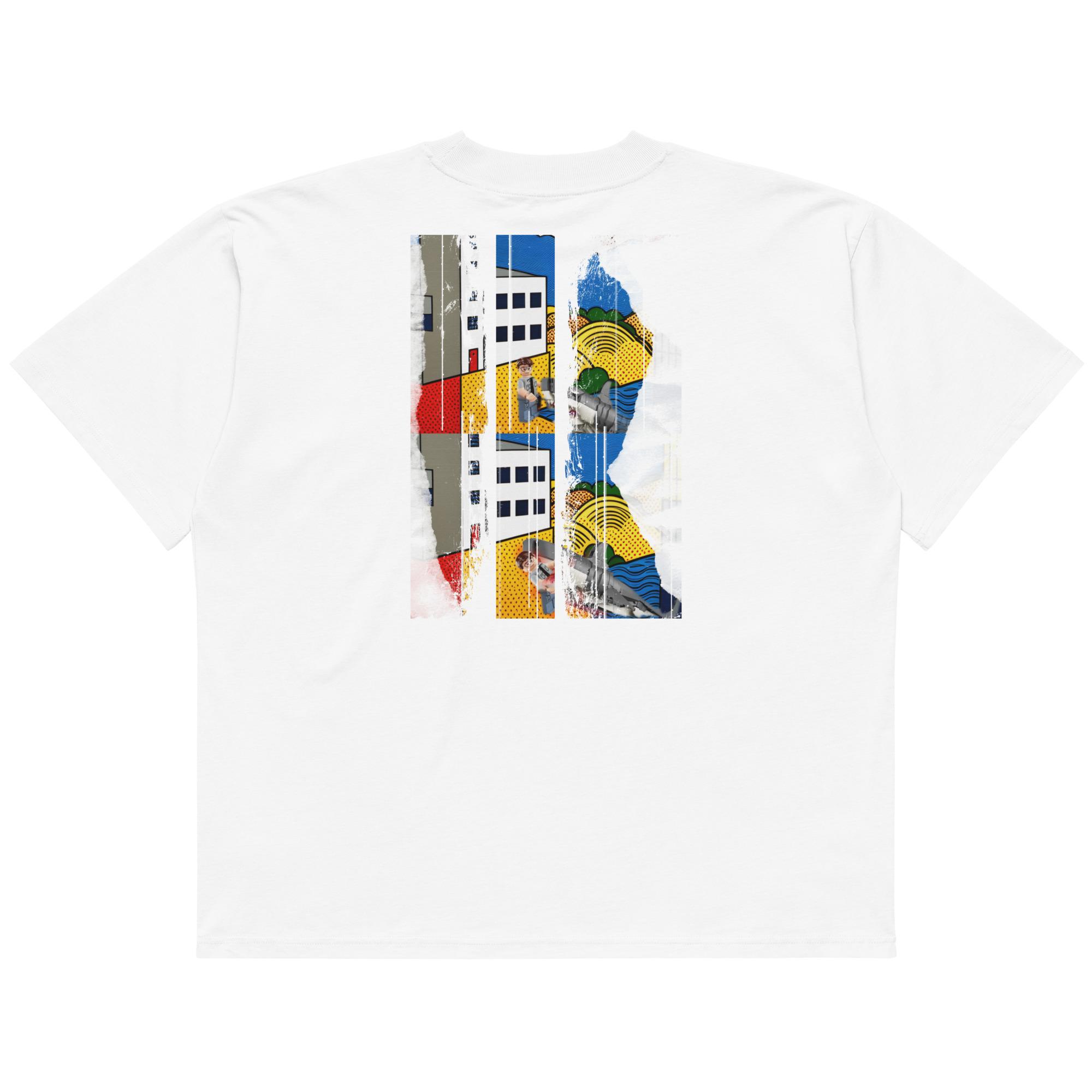 alt="T-shirt organica oversize con collo alto unisex – Shark sighted today / Predator"