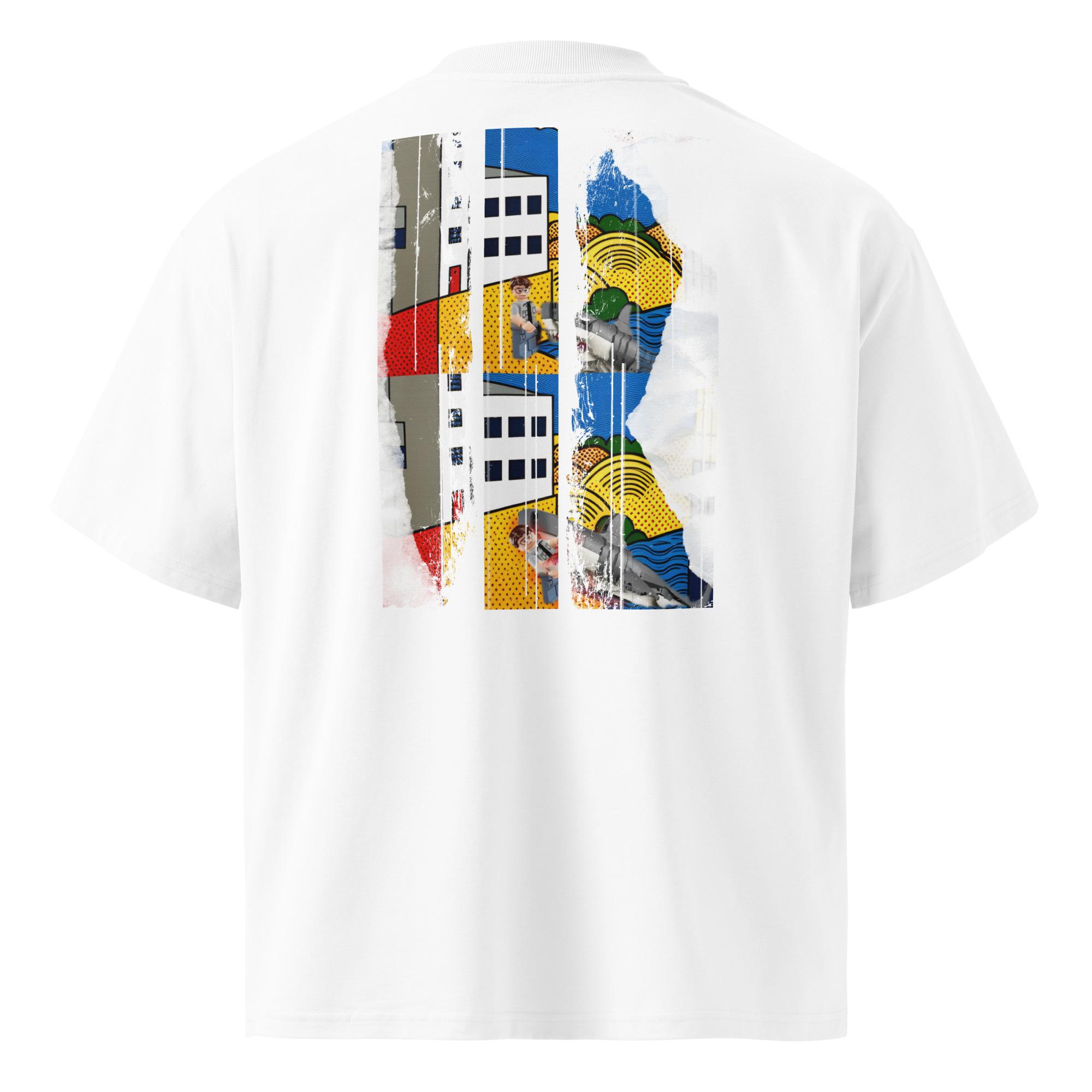 alt="T-shirt organica oversize con collo alto unisex – Shark sighted today / Predator"