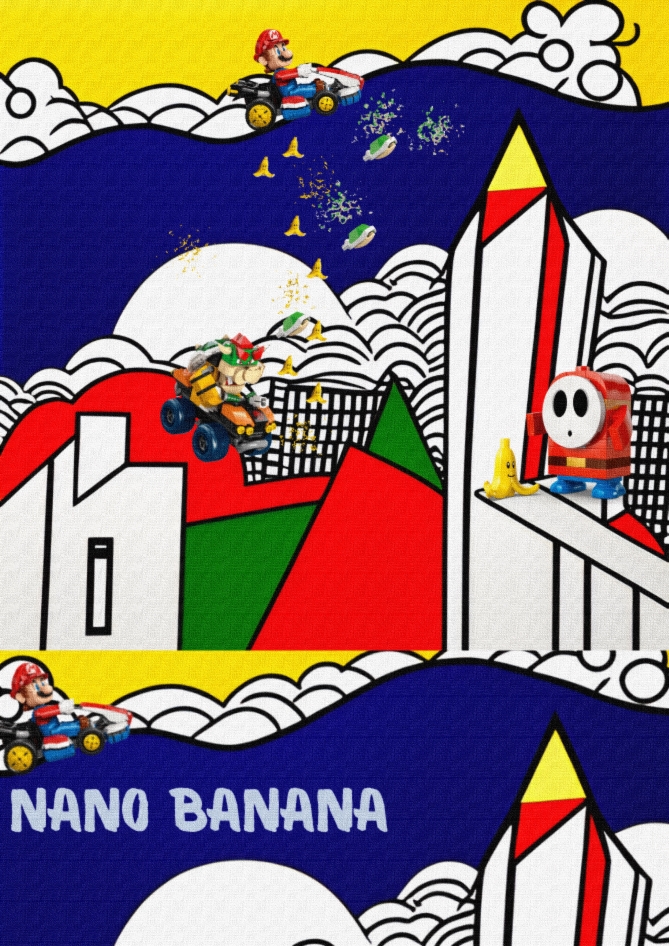 alt="Collage Cartolina Nano Banana Super Mario Kart"