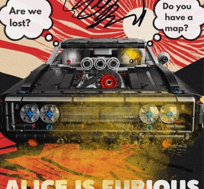 alt="Motorhead: Alice is FURIOUS - Cartolina Lego Brickscene"
