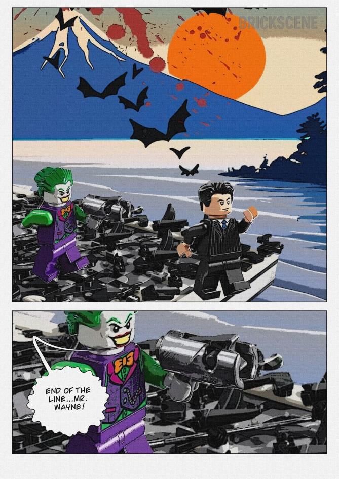 alt="Cartolina Living on a Thin Line: il collage LEGO di Joker"