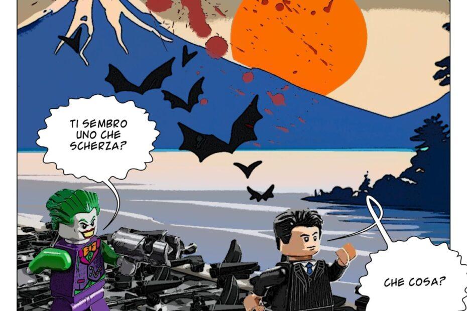 alt="Cartolina Living on a Thin Line: il collage LEGO di Joker"