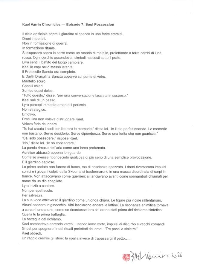 alt="Cartolina The Kael Varrin Chronicles - Extracts - Lyra Nox Protocollo Sancta"