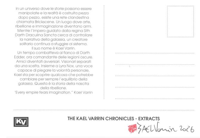 alt="Cartolina The Kael Varrin Chronicles - Extracts - Lyra Nox Mukzin"
